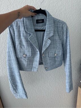 Cider Cropped Tweed Blazer in Light Blue